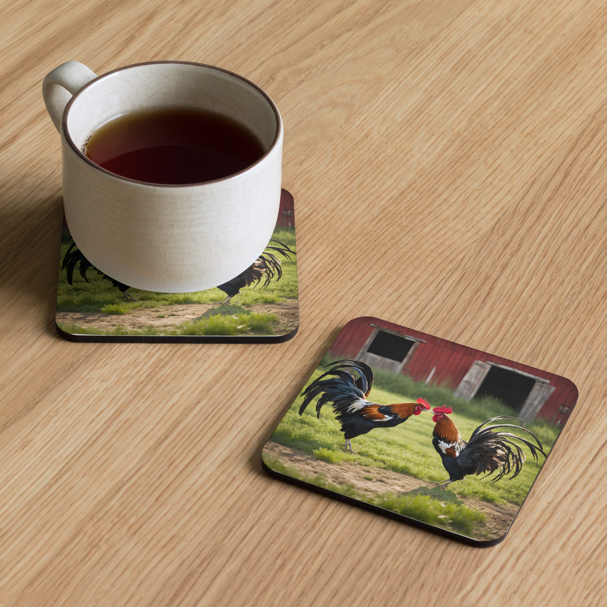 Roosters Cork-Back Coaster