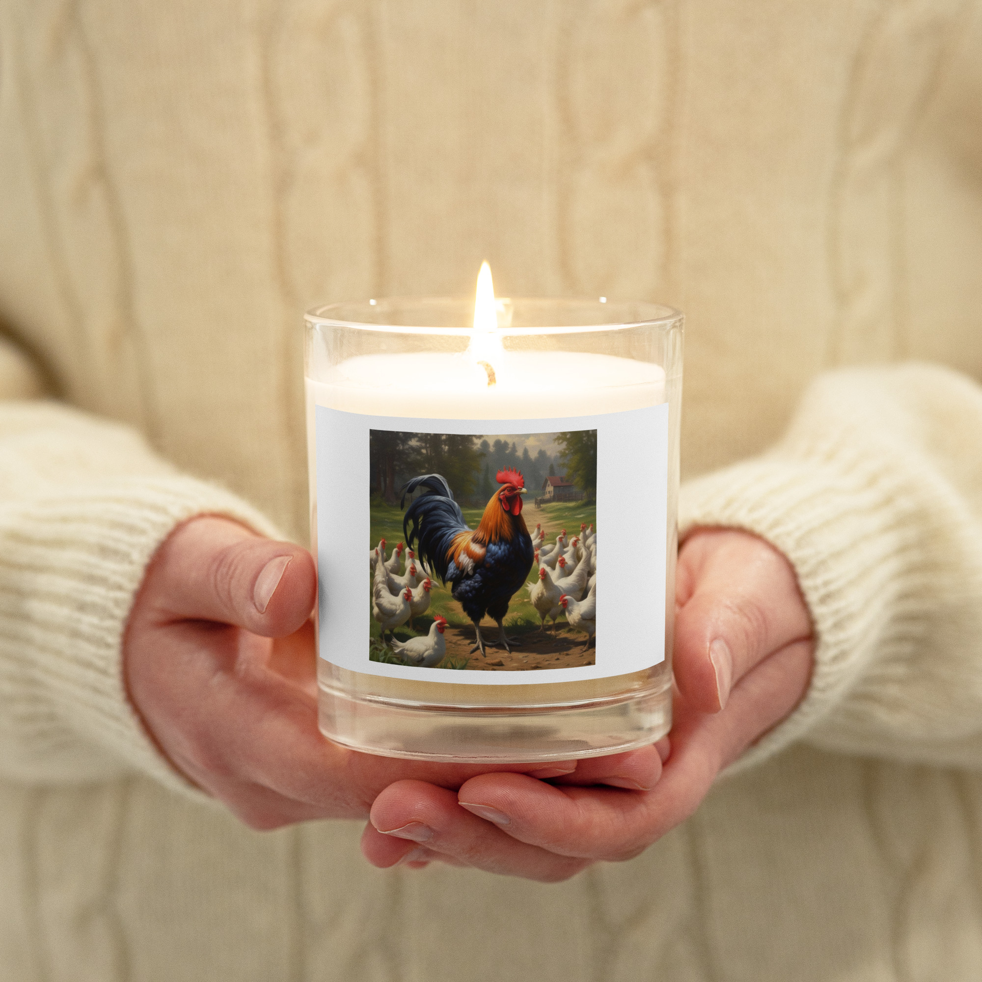 Glass jar soy wax candle with Rooster Print